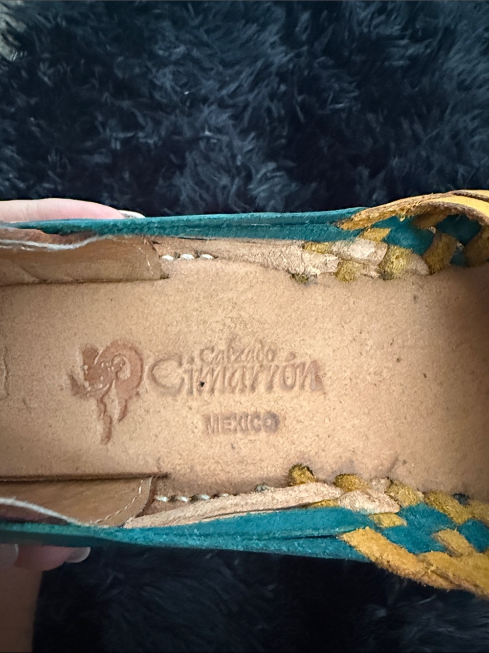 Handwoven Leather Huarache Flats in Brown, Yellow & Teal - Classic Slip-On - Picture 2 of 4
